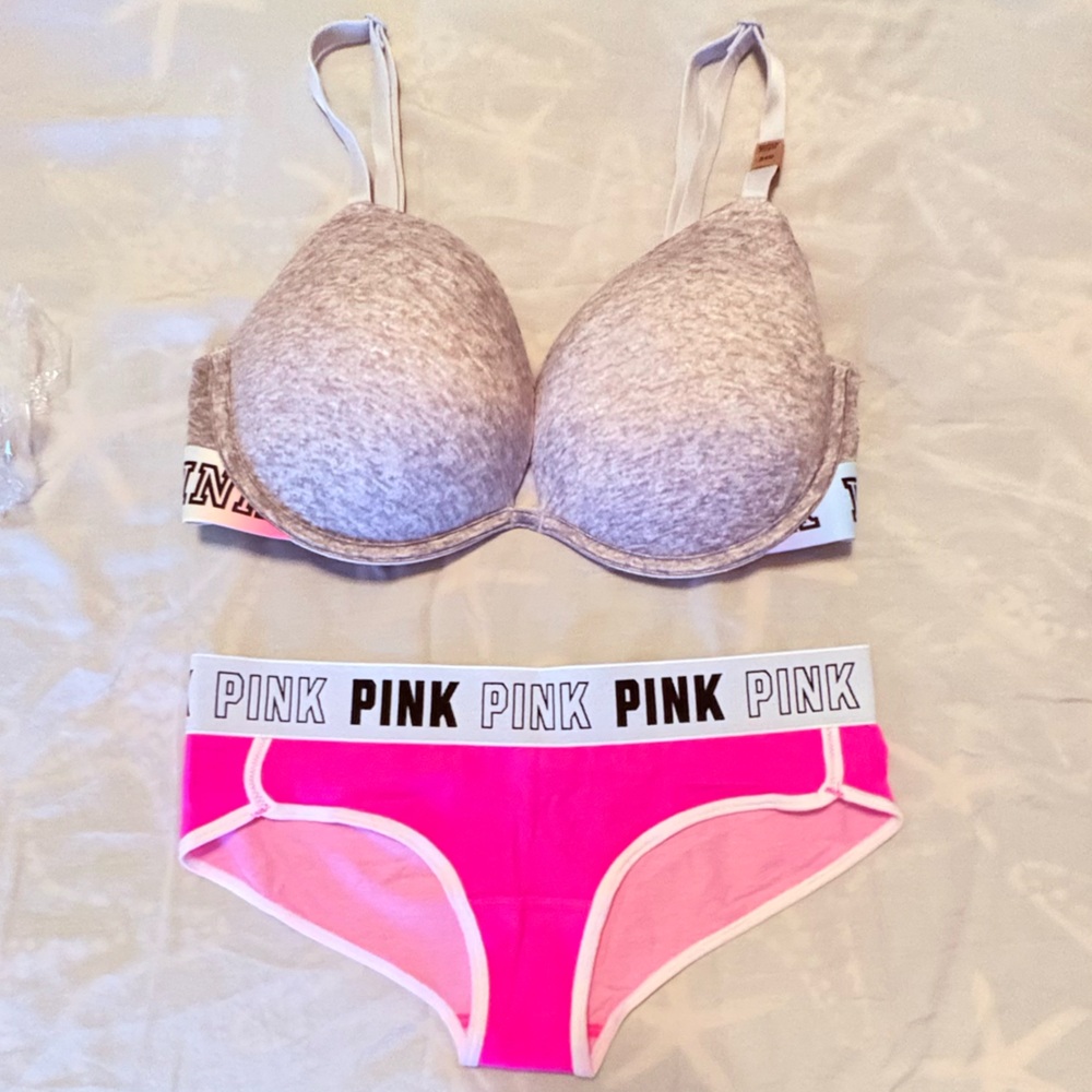 PINK Victoria's Secret Gray Bra and Pink Panty Set NWT COPY